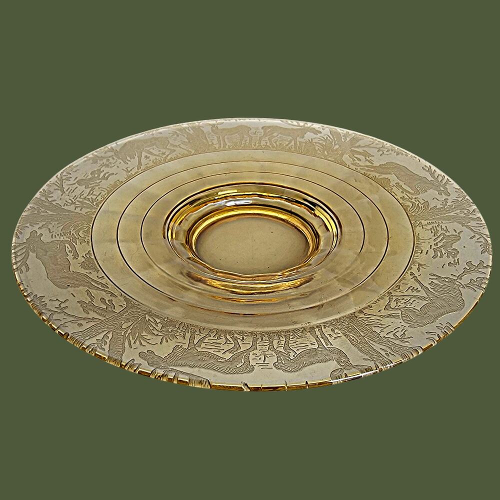 Vintage 1930s Yellow Depression Glass Paden City #517 "Black Forest" Platter